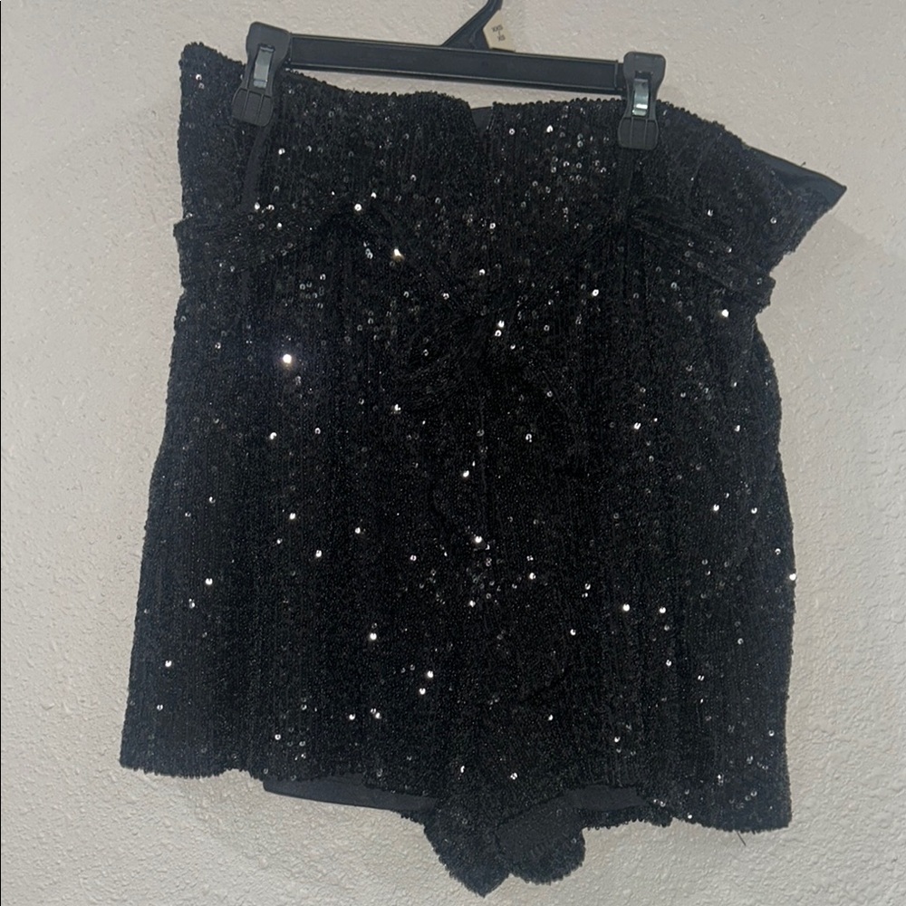 GB Girls Black Sequin High Waist Shorts